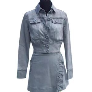 Cache Gray Denim Jacket Short Top New Front Button Stretch $118 NWT Size 8